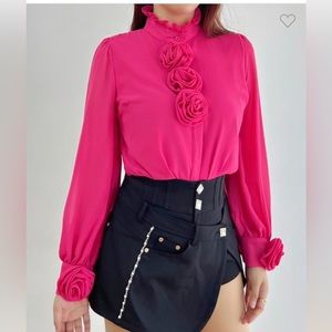 50. Rosa 3D Flower Button Down in Pink